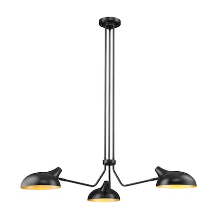Z-Lite Bellamy Chandelier, 3-Light, 46 In.W x 46 In.L x 8.25 In.H, Matte Black/Matte Black Outer 1942-3MB